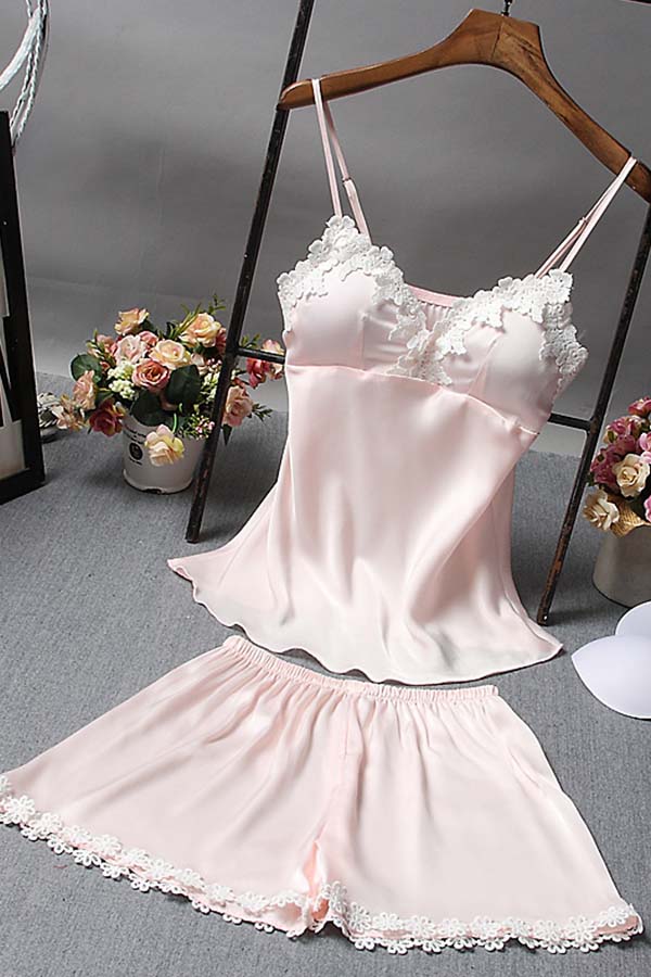 

Lovely Sweet Lace Hem Light Pink Sleepwear