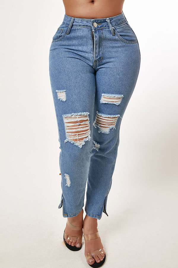 

Lovely Stylish Broken Holes Blue Jeans