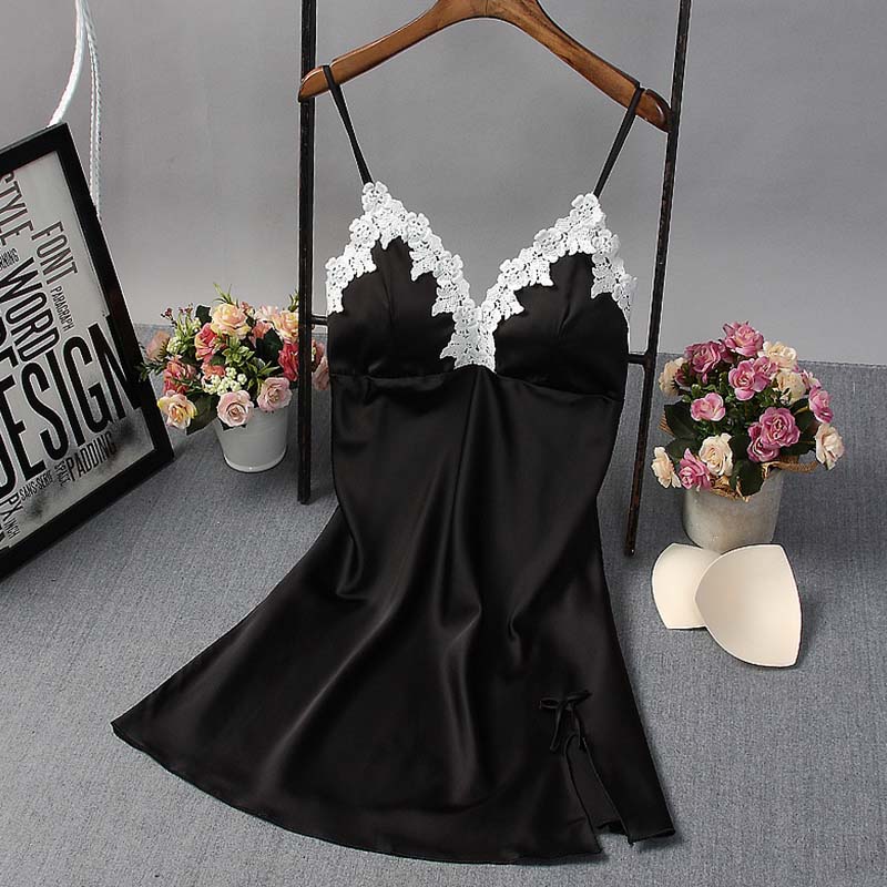 

Lovely Sexy Lace Hem Black Sleepwear