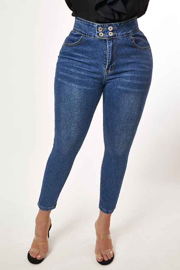 

Lovely Casual Buttons Design Blue Jeans