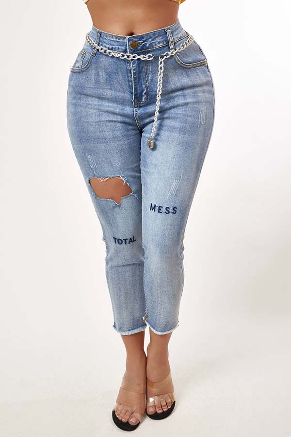 

Lovely Casual Hollow-out Blue Jeans