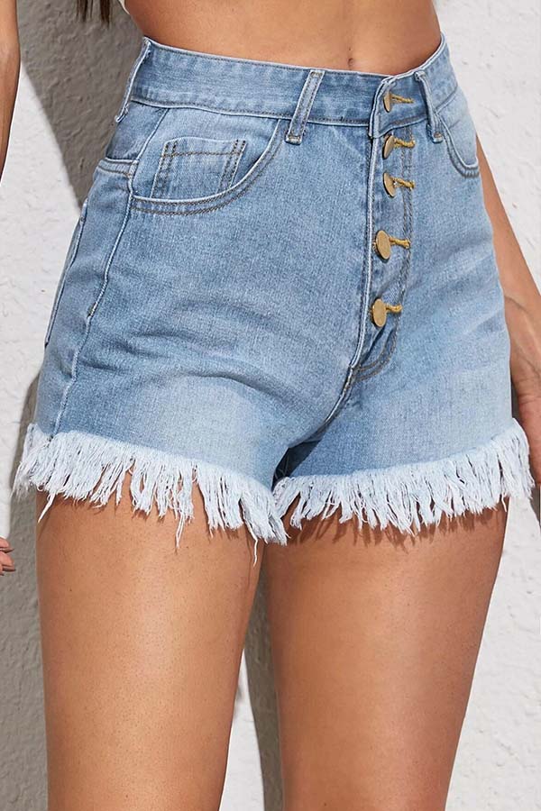 

Lovely Casual Tassel Design Baby Blue Shorts