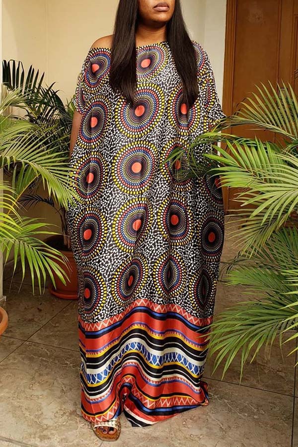 

Lovely Bohemian Print Multicolor Maxi Dress, Multi