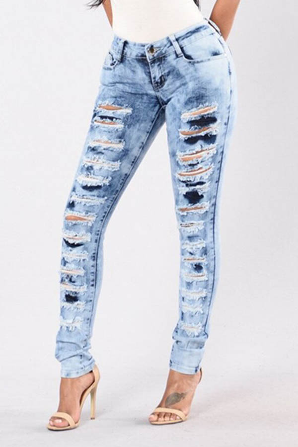 

Lovely Trendy Broken Holes Blue Jeans