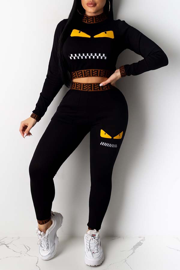

Lovely Casual Print Black Two-piece Pants Set