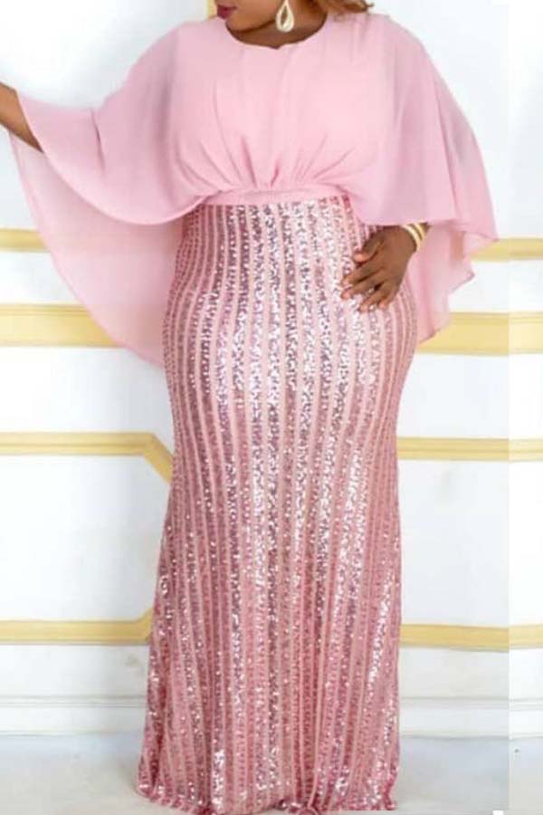 

Lovely Trendy Patchwork Pink Maxi Plus Size Dress