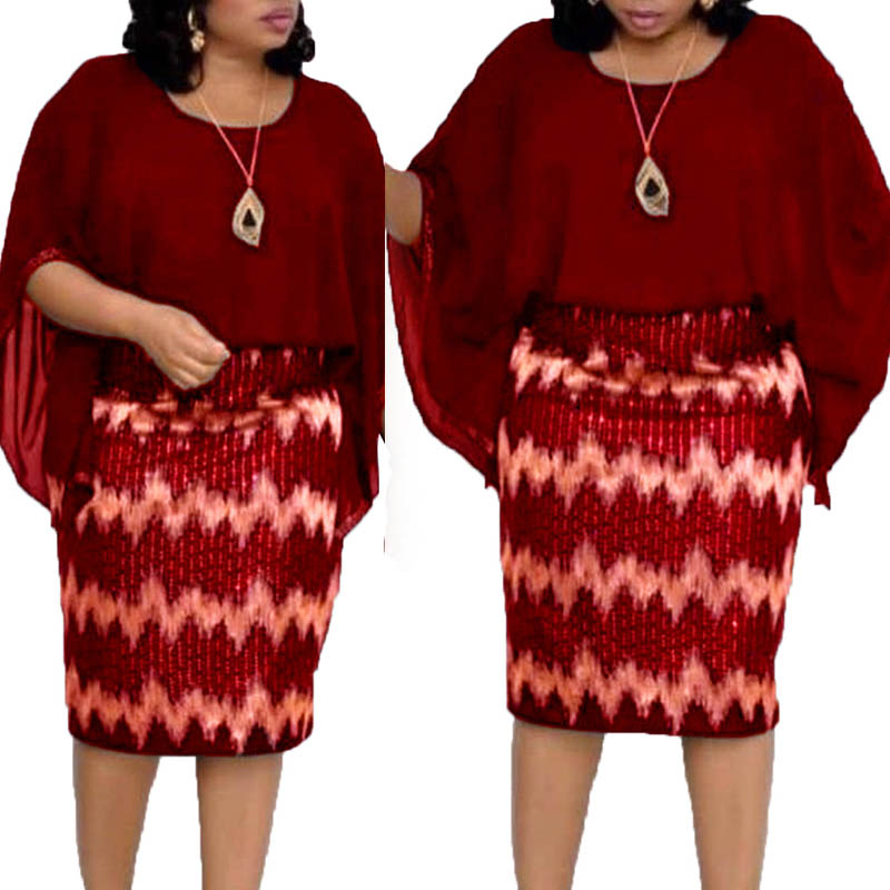 

Lovely Casual Patchwork Wine Red Knee Length Plus Size Dress