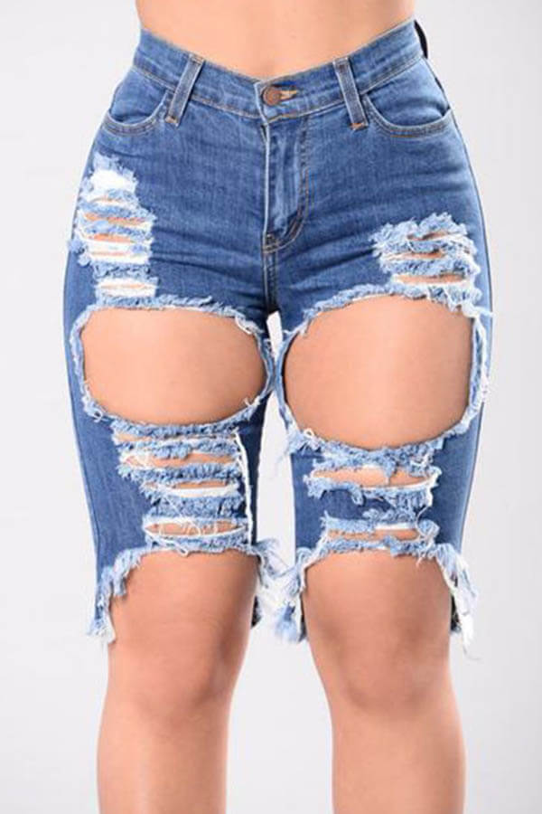 

Lovely Casual Hollow-out Deep Blue Shorts