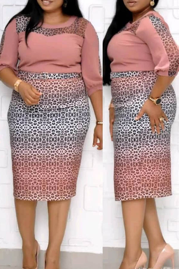 

Lovely Stylish Patchwork Pink Knee Length Plus Size Dress