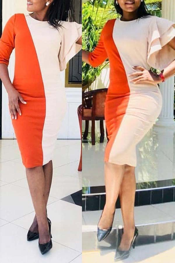 

Lovely Casual Patchwork Croci Knee Length Plus Size Dress