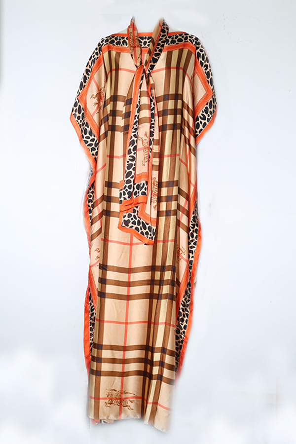 

Lovely Trendy Print Orange Maxi Plus Size Dress