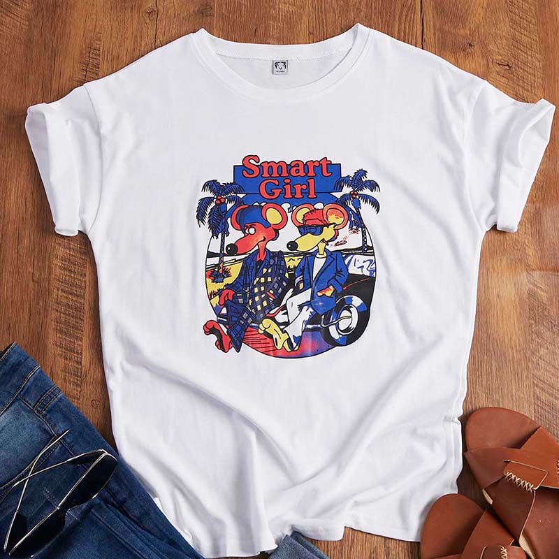 

Lovely Leisure O Neck Cartoon Print White T-shirt