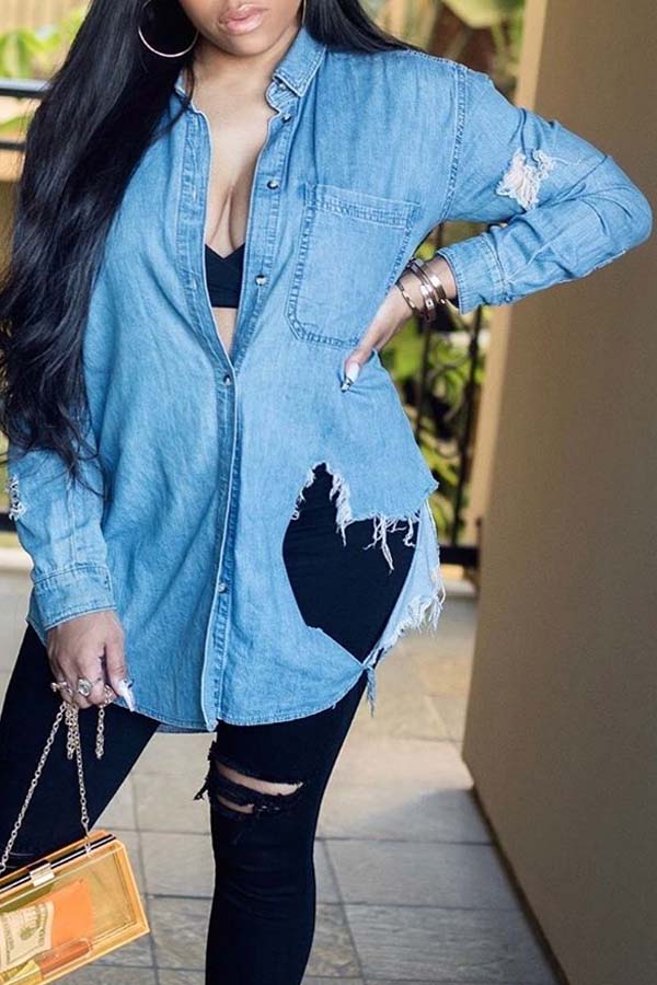 

Lovely Casual Buttons Design Blue Shirt