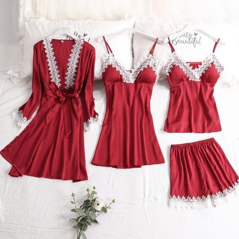 

Lovely Sexy Lace Hem Wine Red Sleepwear