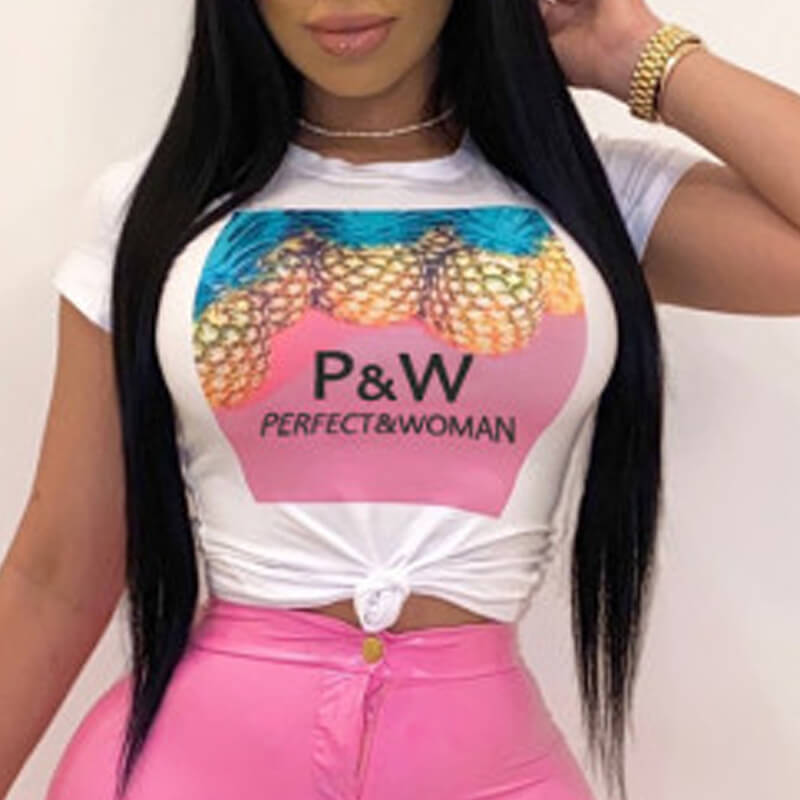 Lovely Casual O Neck Print White T-shirt