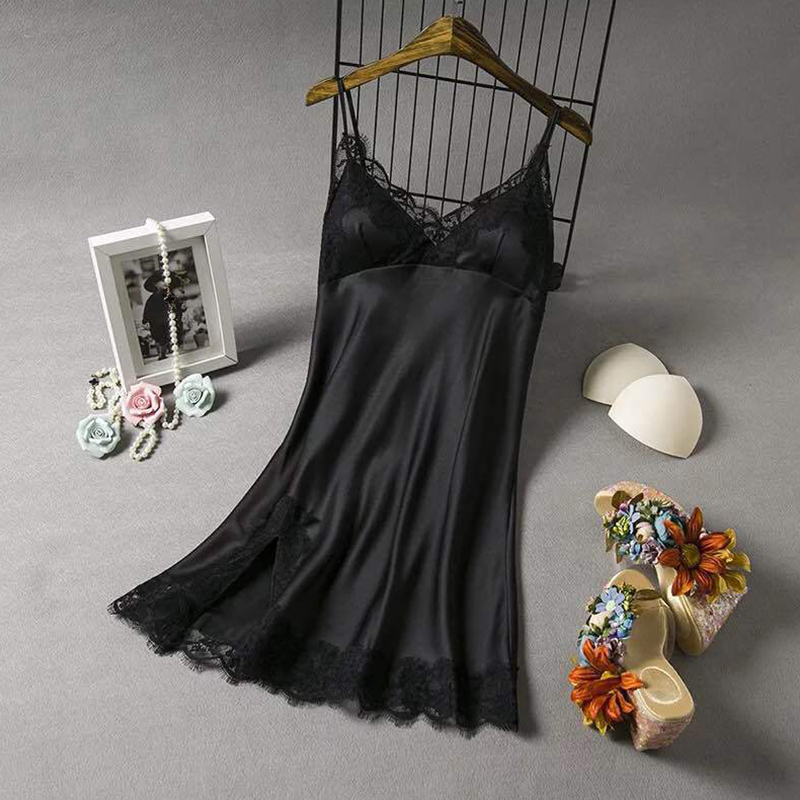 

Lovely Sexy Lace Hem Black Sleepwear