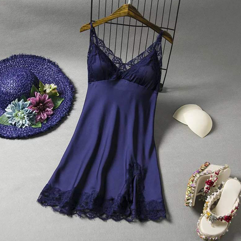 

Lovely Sexy Lace Hem Blue Sleepwear