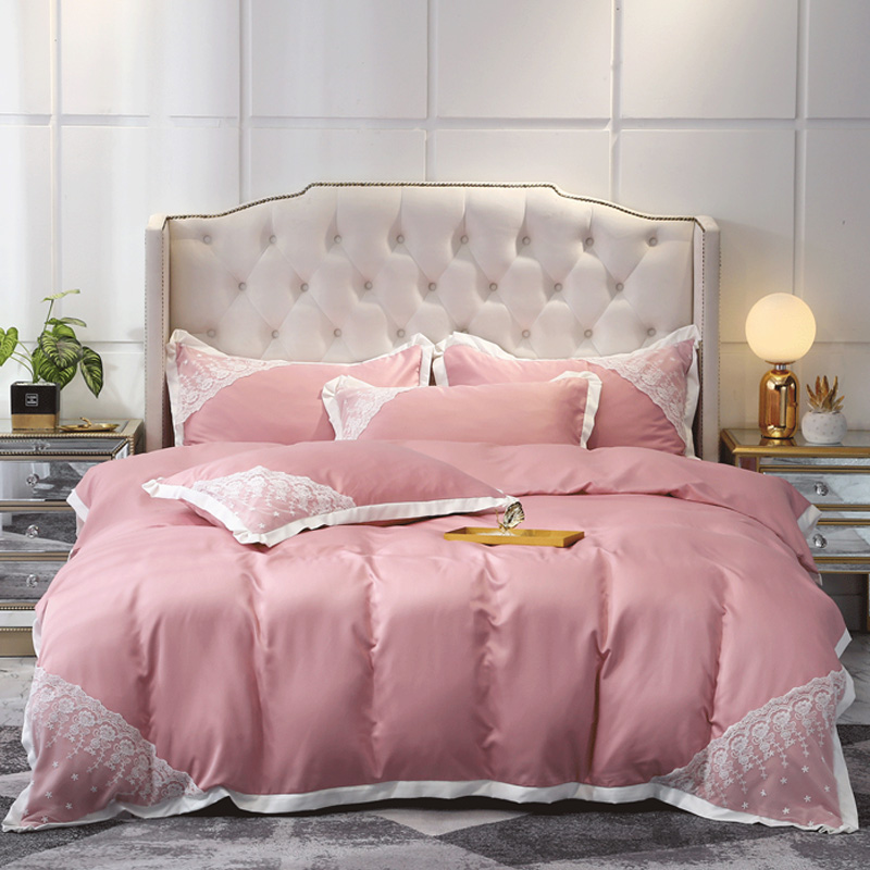 

Lovely Sweet Lace Hem Pink Bedding Set