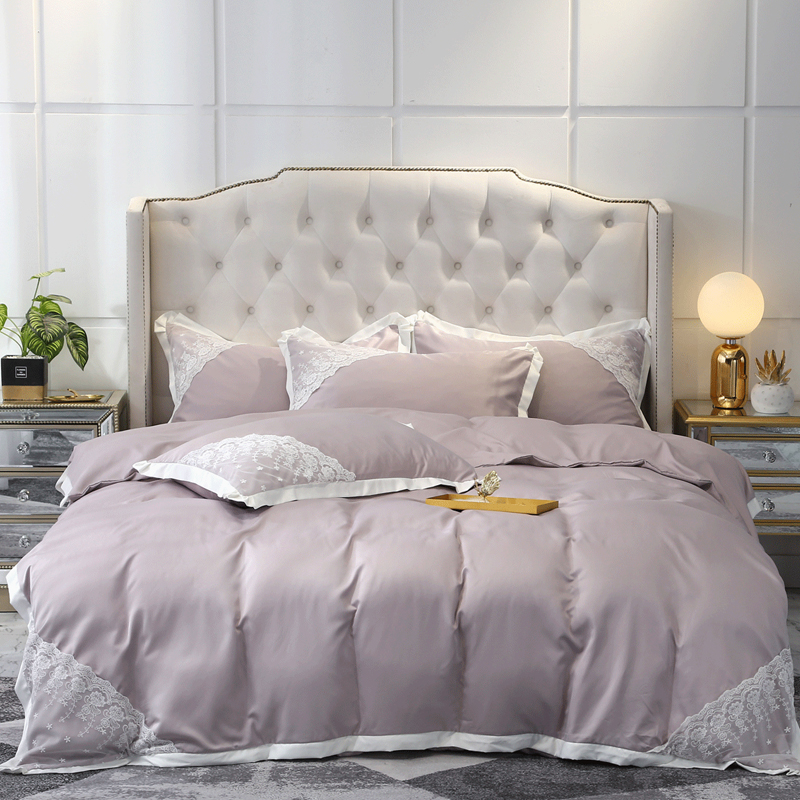 

Lovely Sweet Lace Hem Purple Bedding Set