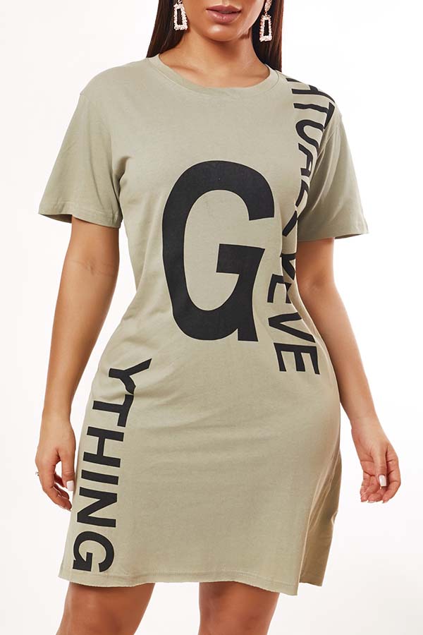 

Lovely Casual Letter Print Green Mini Dress