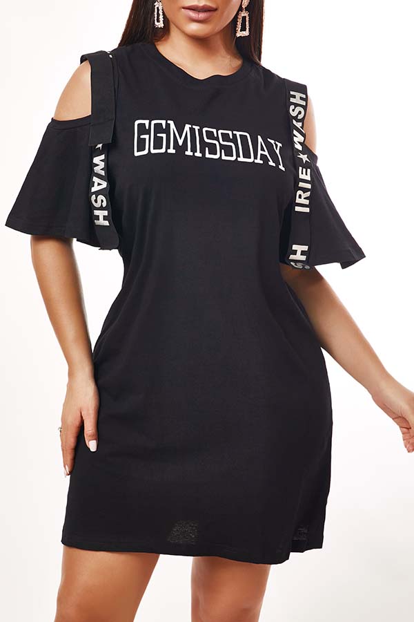 

Lovely Leisure Letter Print Black Mini Dress