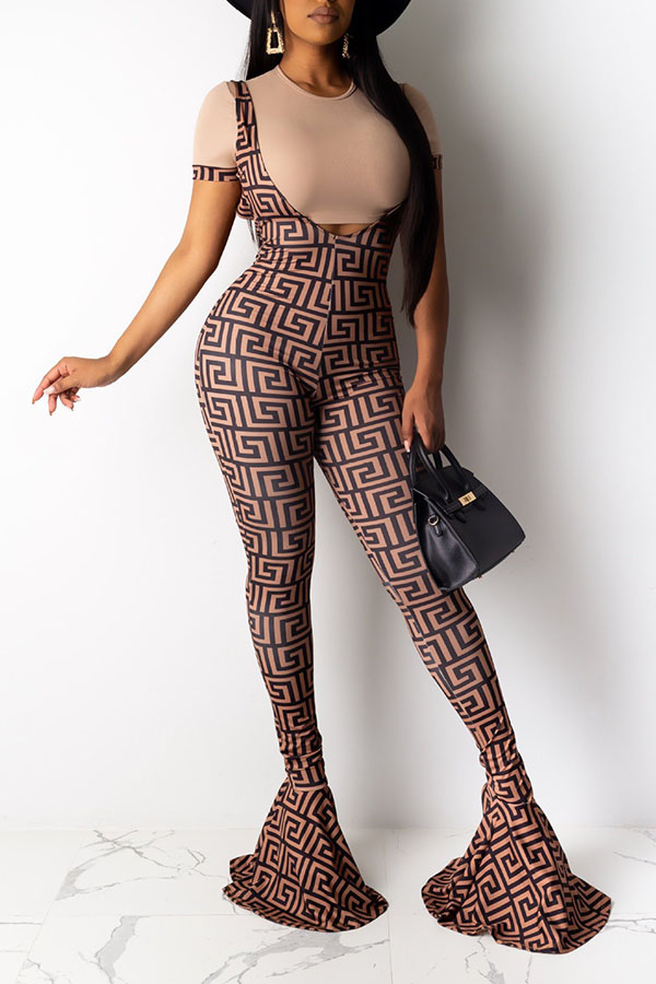 

Lovely Trendy Print Khaki Two-piece Pants Set