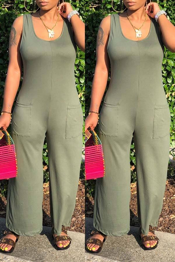 

Lovely Casual Pocket Patched Green One-piece Jumpsuit