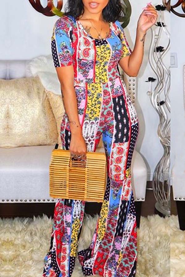 

LW Bohemian Print Multicolor One-piece Jumpsuit, Multi