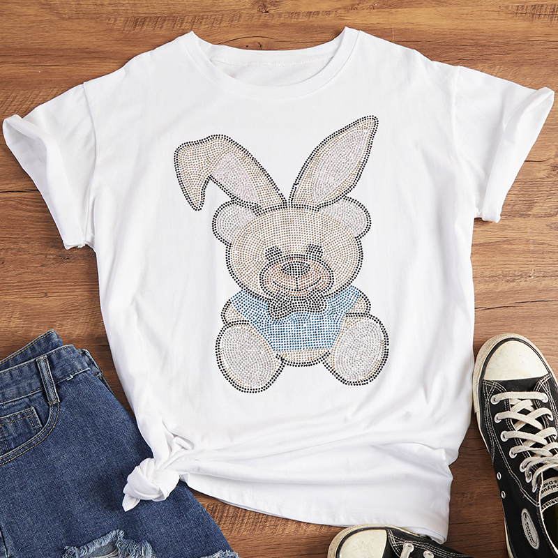

Lovely Leisure Hot Drilling Decorativet White T-shirt