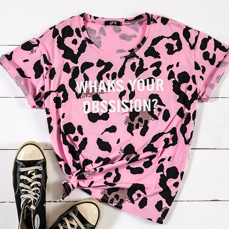

Lovely Casual O Neck Print Pink T-shirt