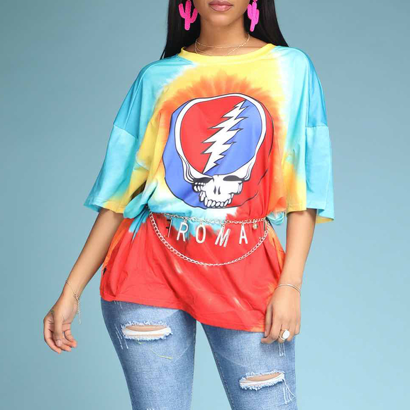 

Lovely Casual O Neck Print Multicolor T-shirt, Multi