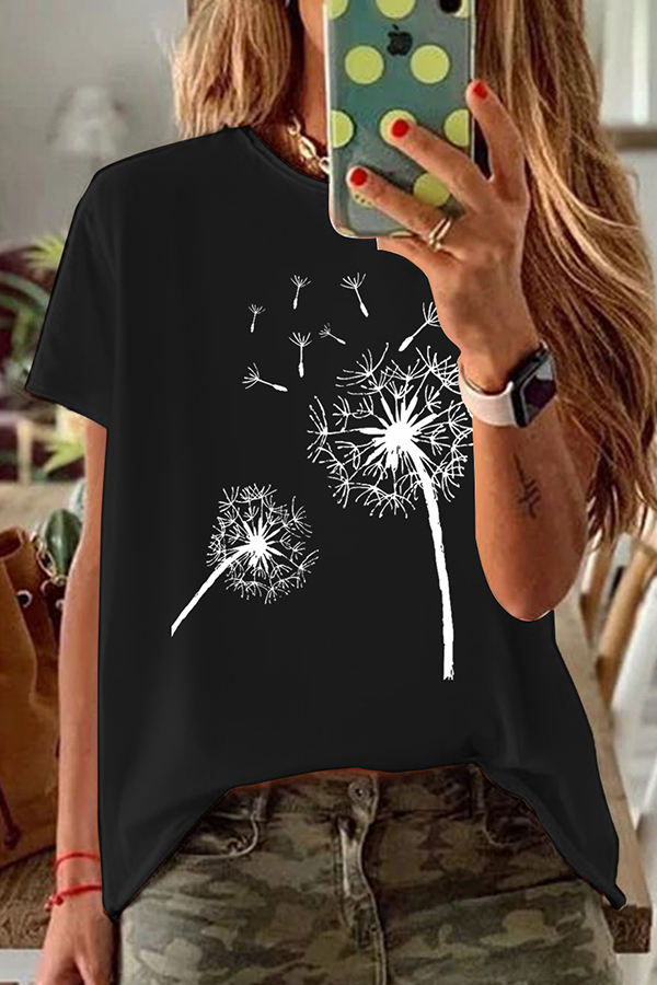 

Lovely Leisure O Neck Print Black T-shirt