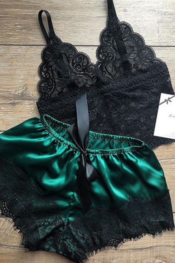 

Lovely Sexy Lace Hem Blackish Green Babydolls, Black green