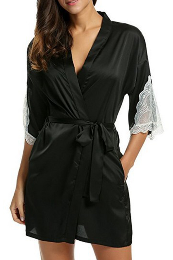

Lovely Leisure Patchwork Black Sleepwear