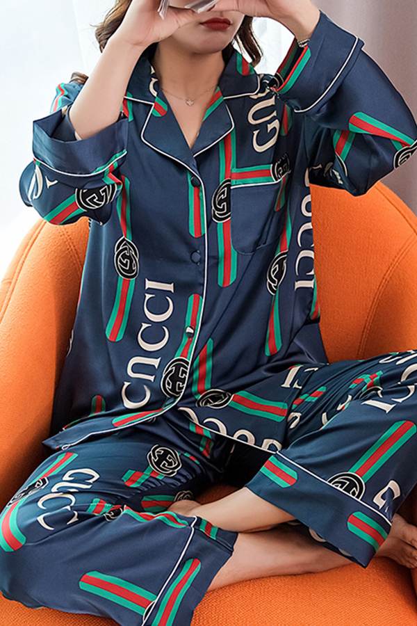 

Lovely Trendy Print Blue Sleepwear