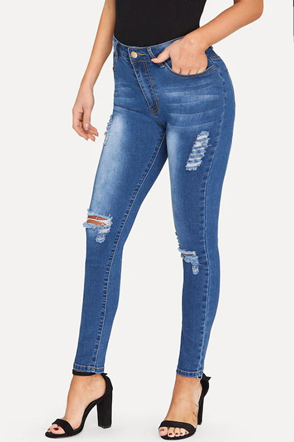 

Lovely Stylish Broken Holes Royalblue Jeans