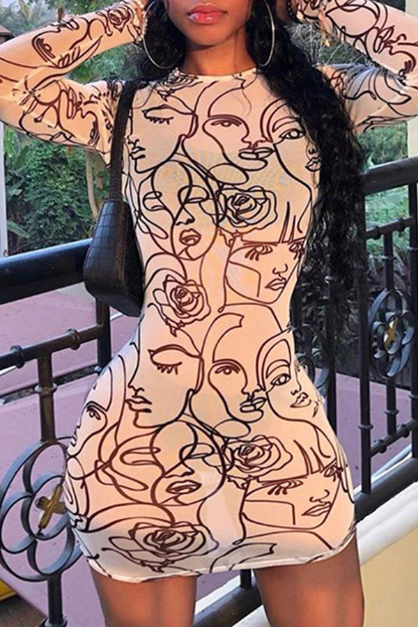 

Lovely Leisure O Neck Print White Mini T-shirt Dress