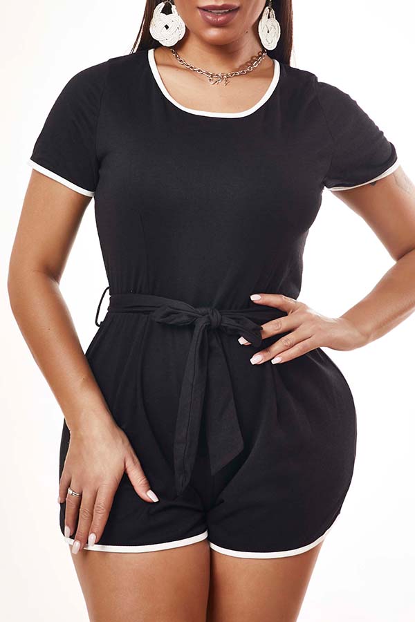 

Lovely Casual Patchwork Black One-piece Romper