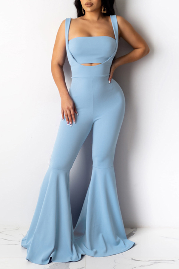 

Lovely Casual Hollow-out Blue Two-piece Pants Set