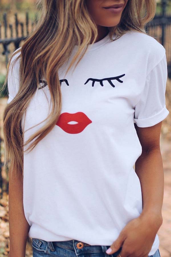 

Lovely Leisure O Neck Print White Plus Size T-shirt