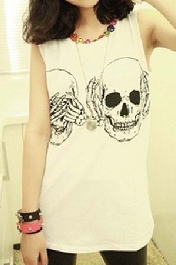 

Lovely Casual Print White Plus Size Camisole