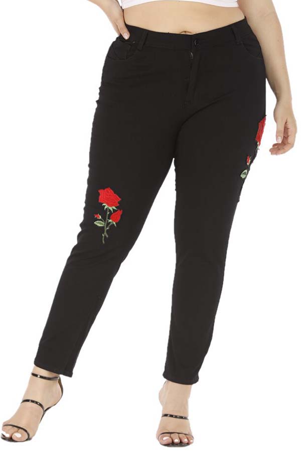 

Lovely Stylish Embroidered Design Black Plus Size Jeans