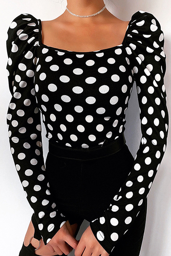 

Lovely Sweet Dot Print Black Blouse