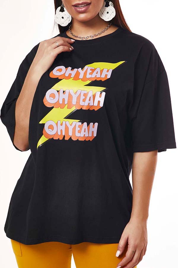 

Lovely Casual O Neck Letter Print Black T-shirt