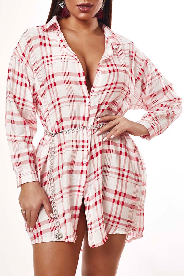 Lovely Casual Grid Red Mini Dress