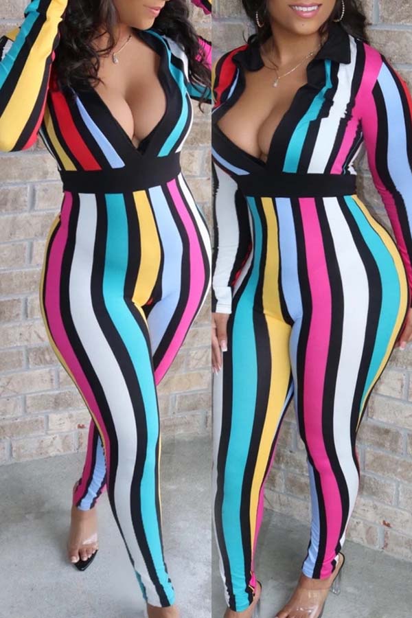 

Lovely Trendy Striped Multicolor One-piece Jumpsuit, Multi