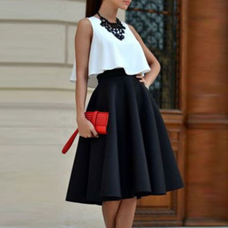 

Lovely Chic Patchwork White Two-piece Skirt Set