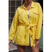 Lovely Casual Lace-up Yellow Coat