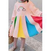 Lovely Sweet Patchwork Multicolor Girl Knee Length