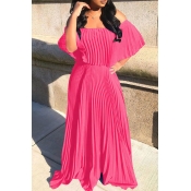 Lovely Bohemian Fold Design Pink Maxi Dress